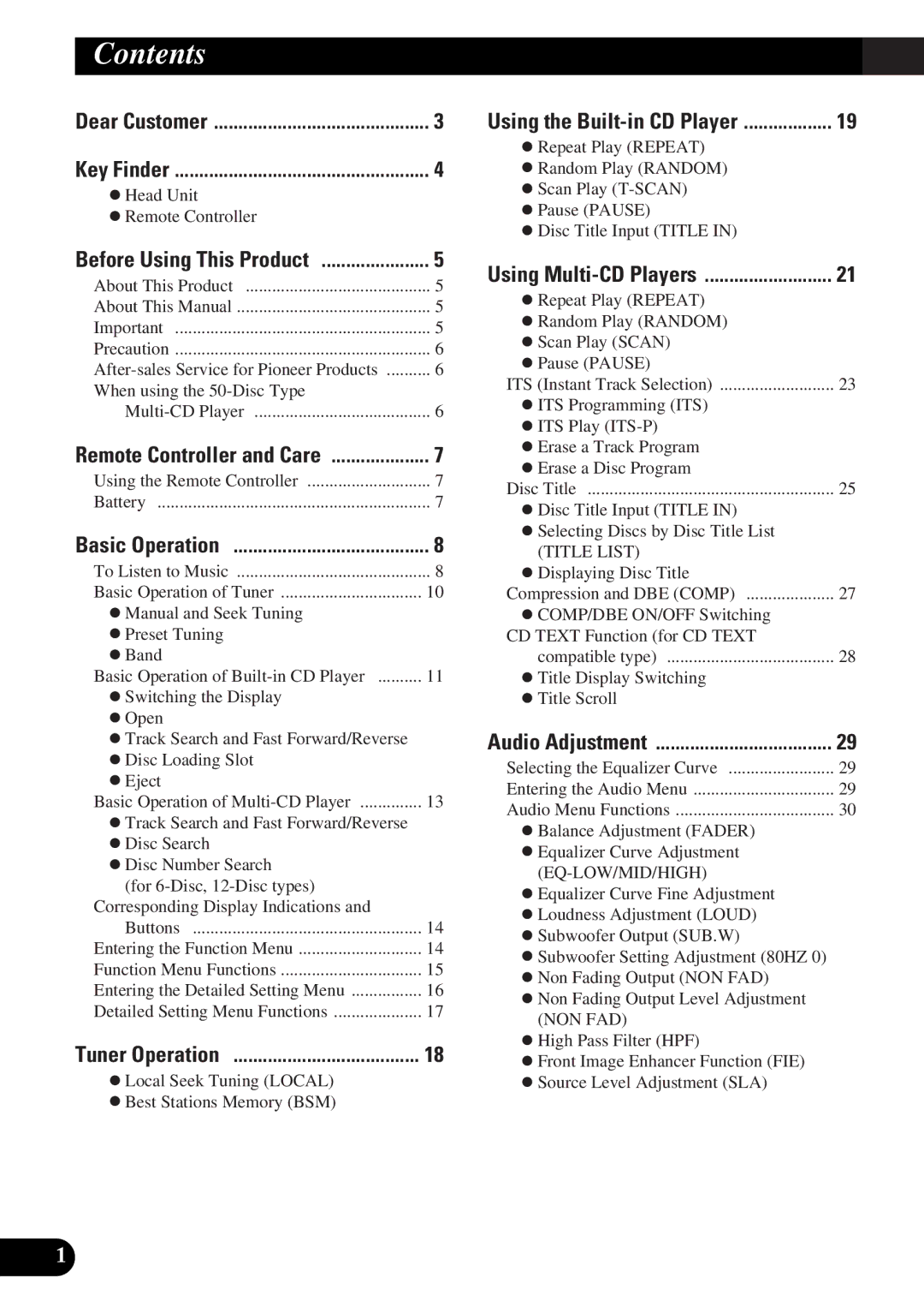 Pioneer DEH-P6200, DEH-P5200 operation manual Contents 