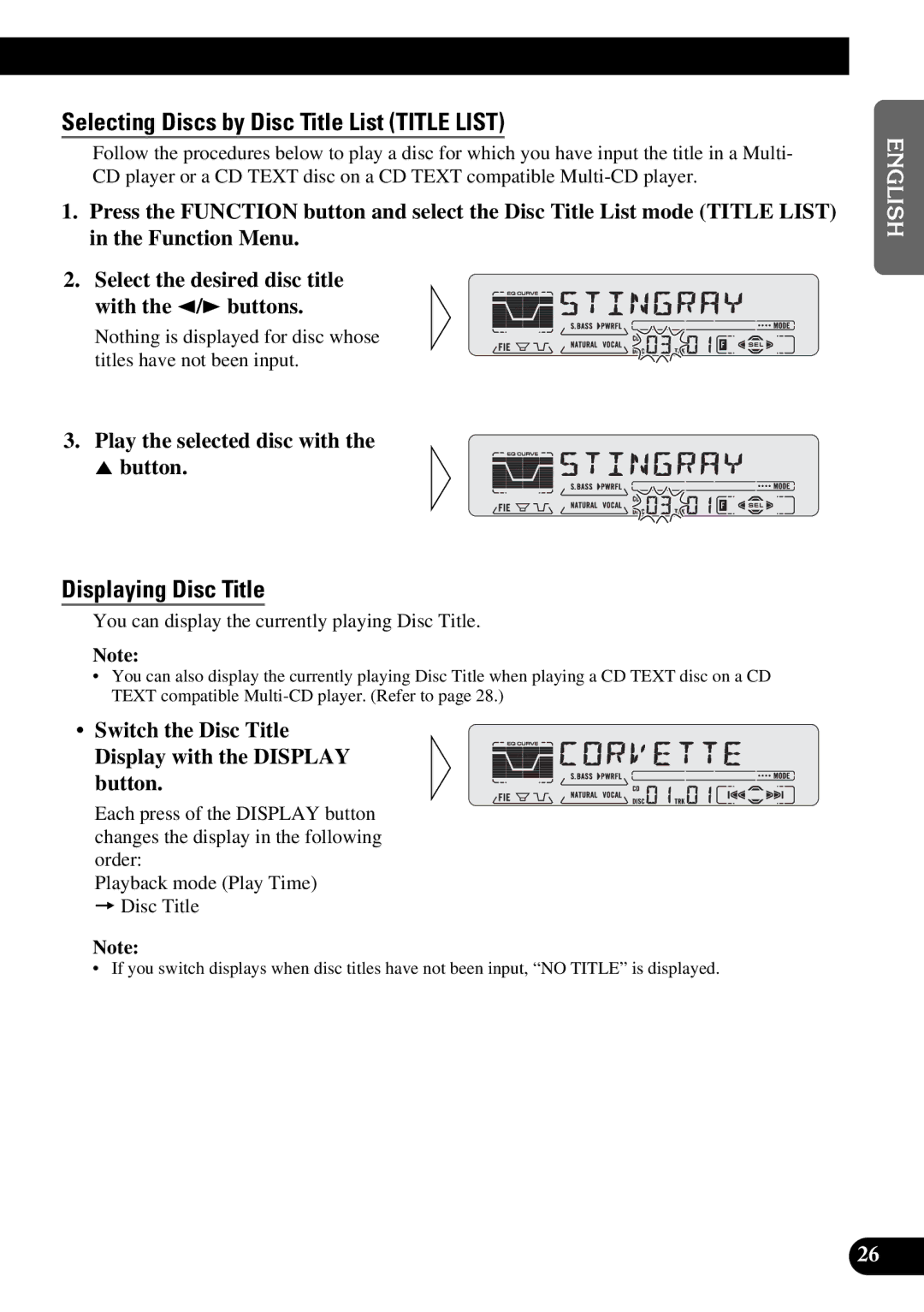 Pioneer DEH-P5200 Selecting Discs by Disc Title List Title List, Displaying Disc Title, Play the selected disc with Button 