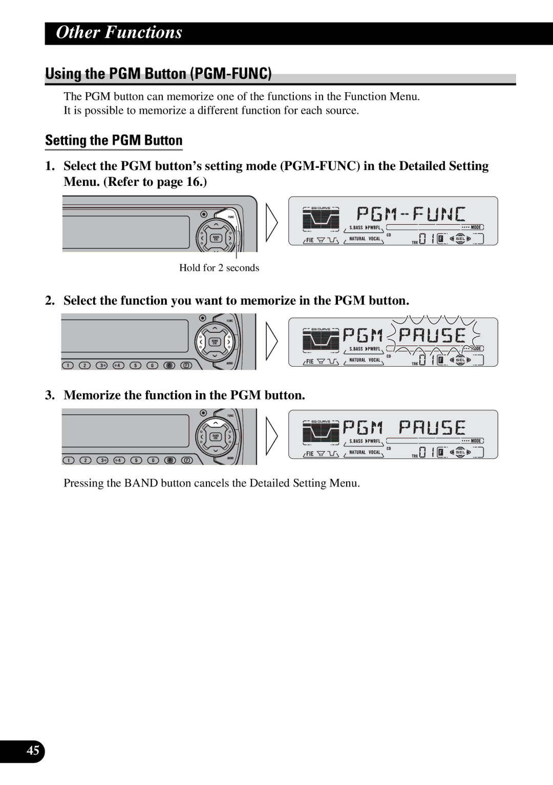 Pioneer DEH-P6200, DEH-P5200 operation manual Other Functions, Using the PGM Button PGM-FUNC, Setting the PGM Button 