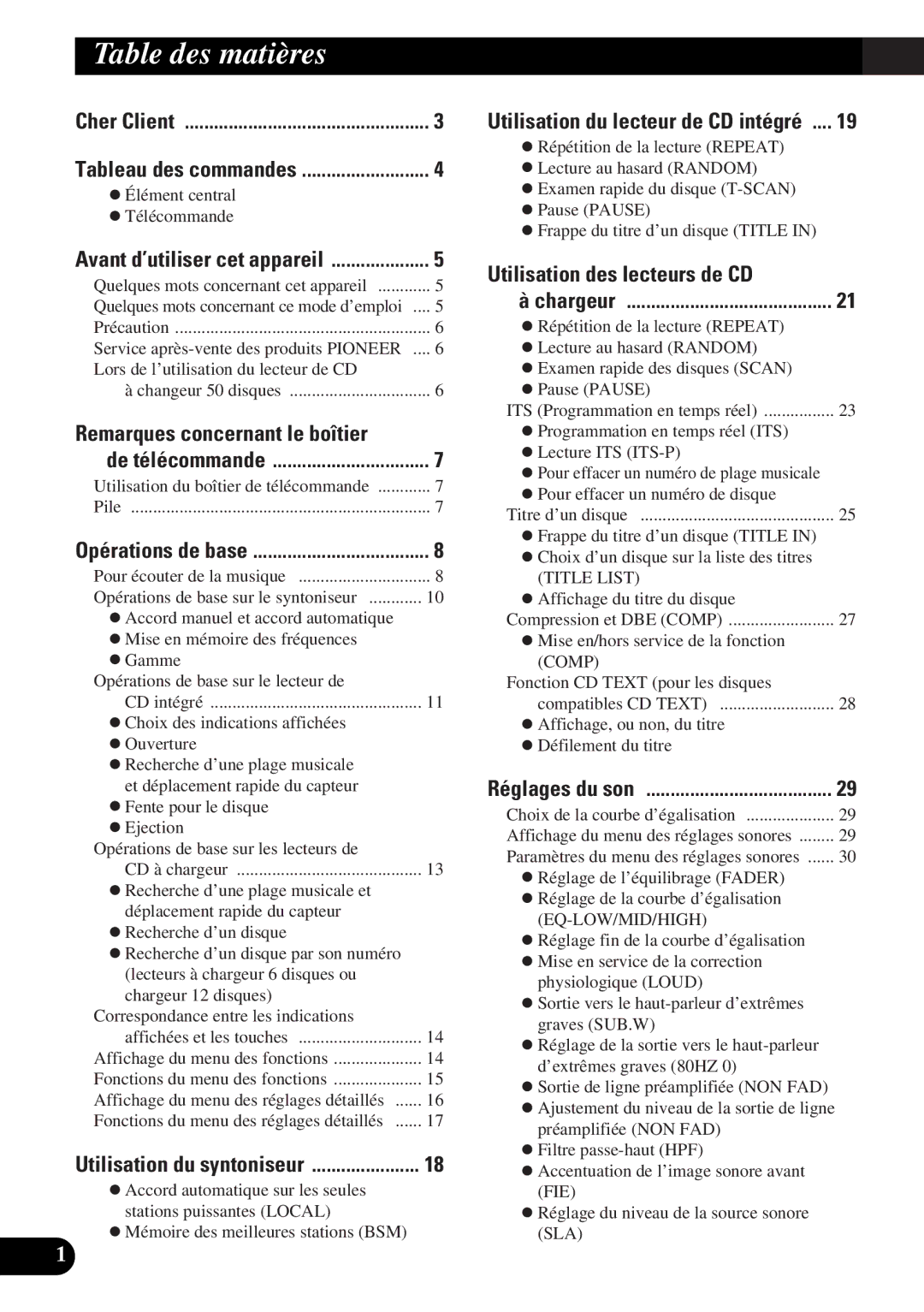 Pioneer DEH-P6200, DEH-P5200 operation manual Table des matières, Utilisation des lecteurs de CD 