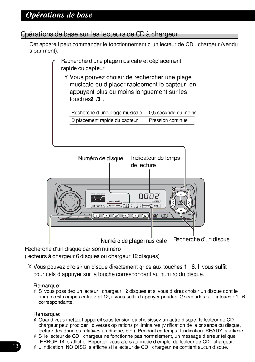 Pioneer DEH-P6200, DEH-P5200 operation manual Opérations de base sur les lecteurs de CD à chargeur 