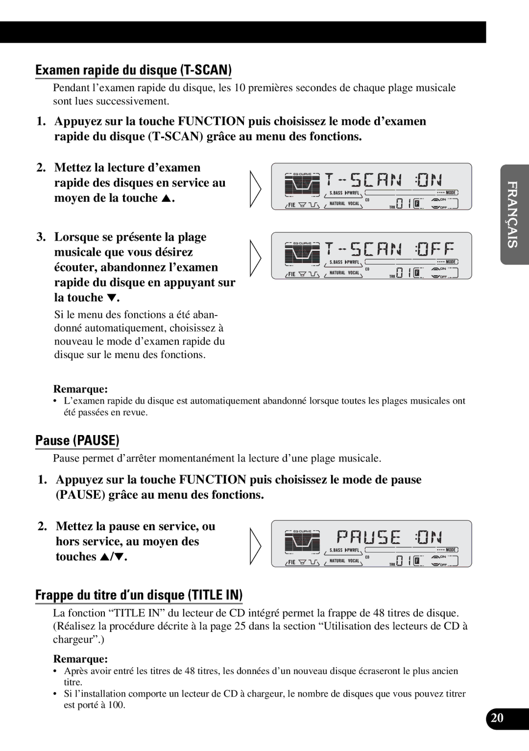 Pioneer DEH-P5200, DEH-P6200 operation manual Examen rapide du disque T-SCAN, Frappe du titre d’un disque Title 