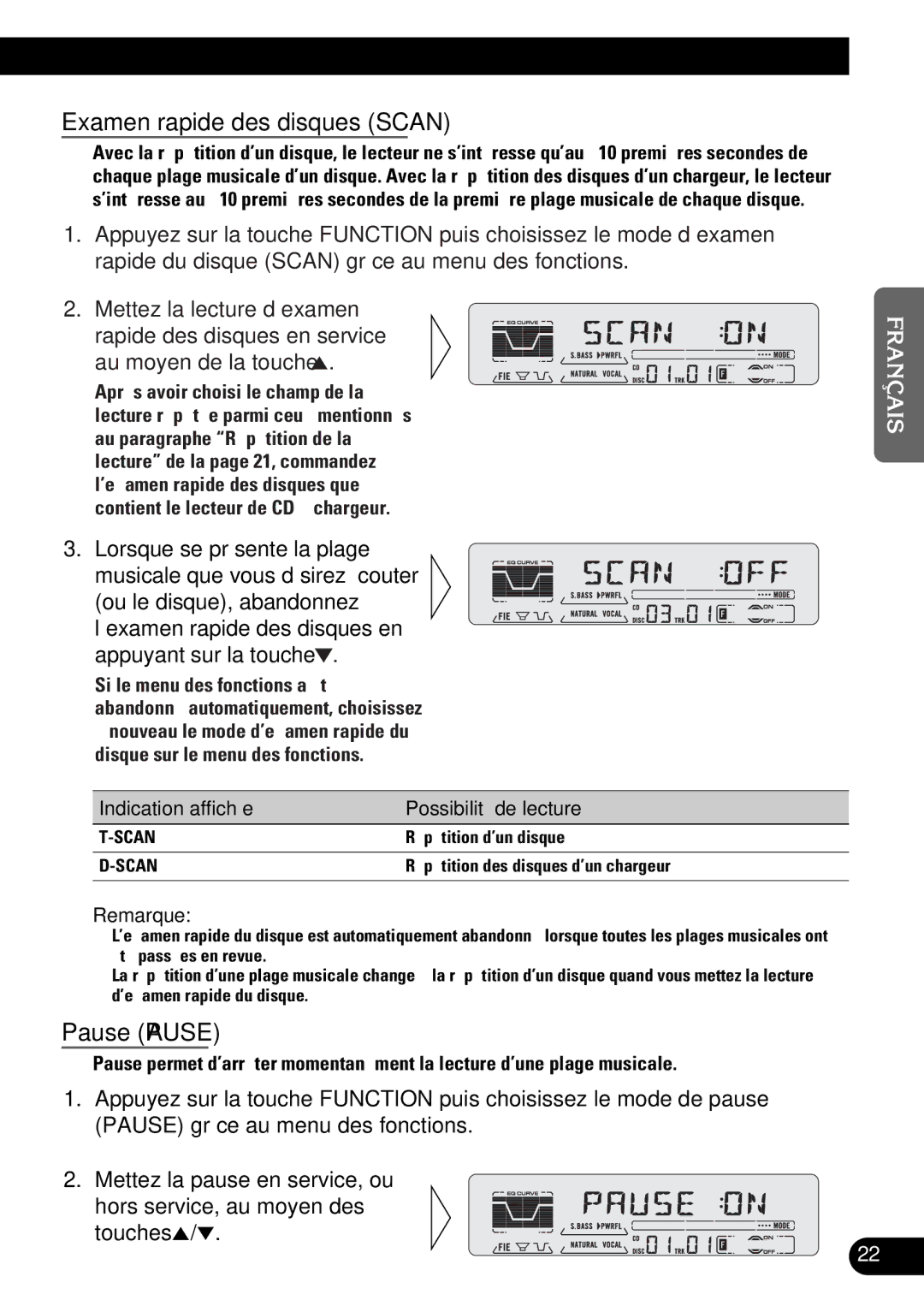 Pioneer DEH-P5200, DEH-P6200 operation manual Examen rapide des disques Scan 