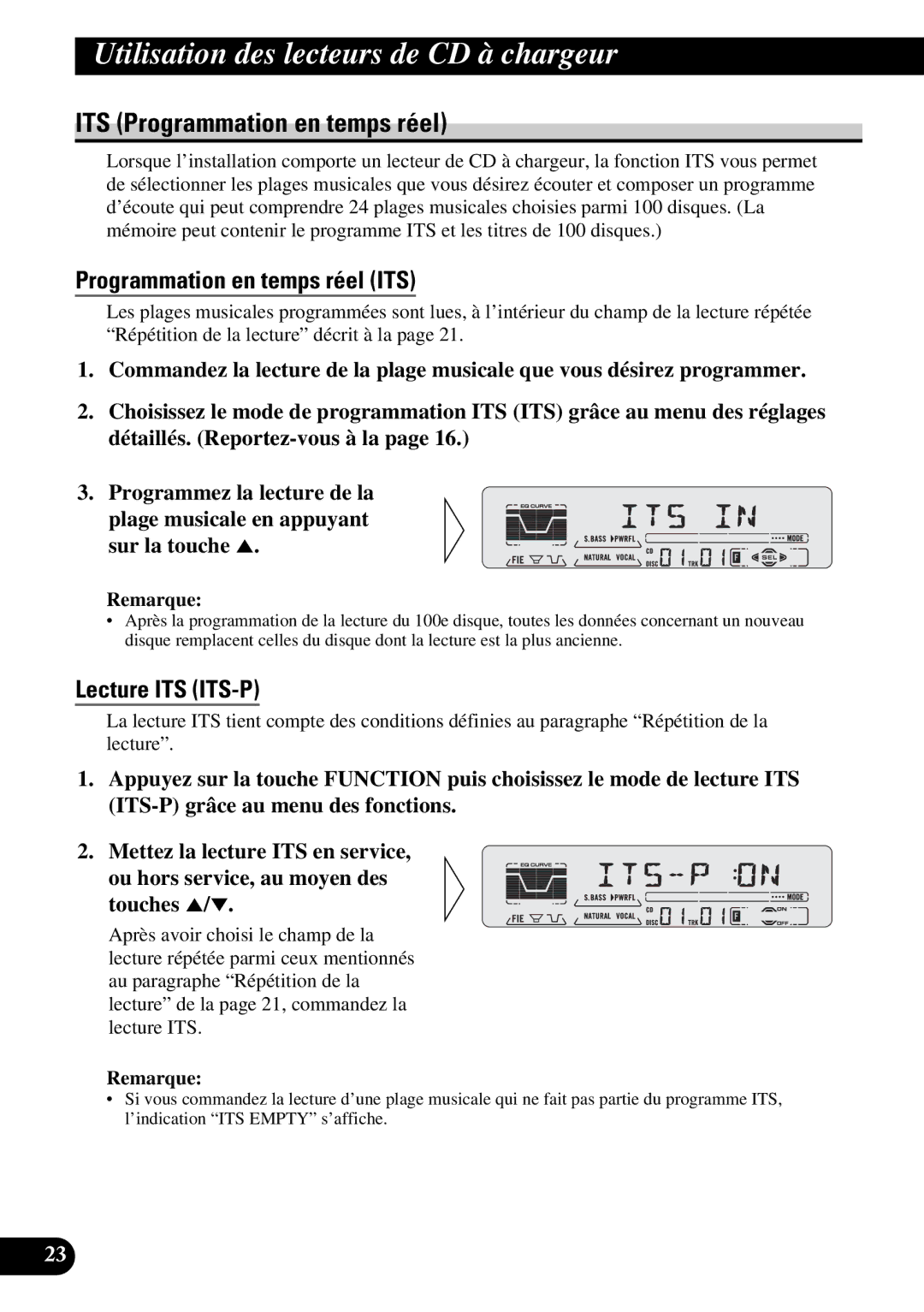 Pioneer DEH-P6200, DEH-P5200 ITS Programmation en temps réel, Programmation en temps réel ITS, Lecture ITS ITS-P 