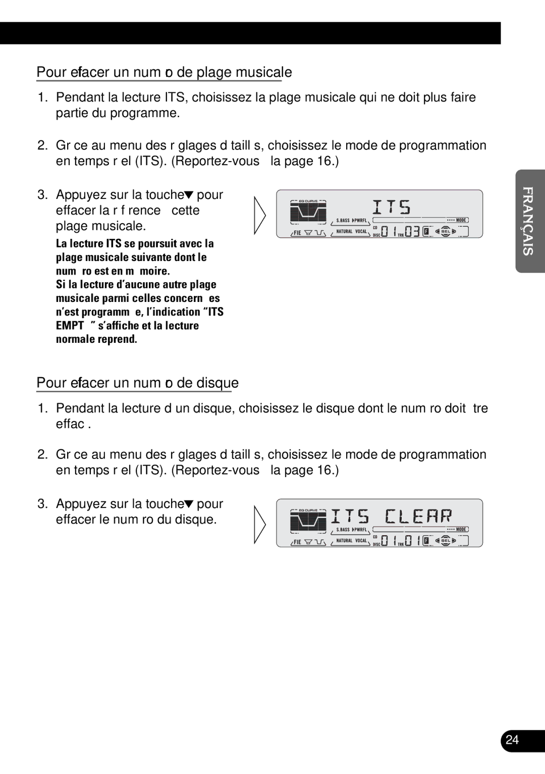 Pioneer DEH-P5200, DEH-P6200 operation manual Pour effacer un numéro de plage musicale, Pour effacer un numéro de disque 