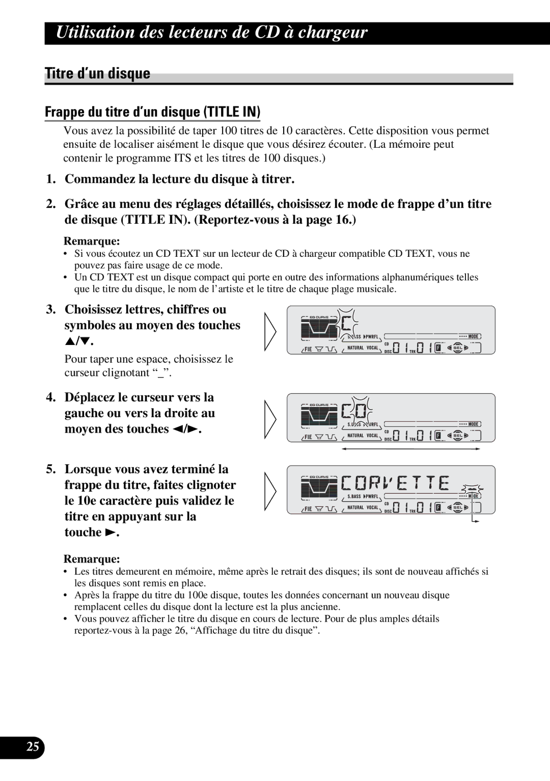 Pioneer DEH-P6200, DEH-P5200 operation manual Titre d’un disque, Pour taper une espace, choisissez le curseur clignotant 