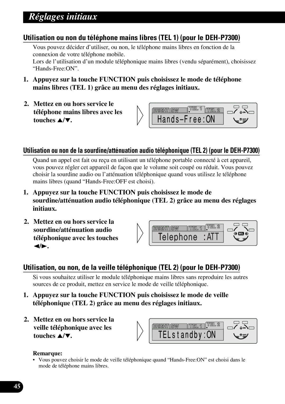 Pioneer DEH-P6300, DEH-P7300 operation manual Réglages initiaux 