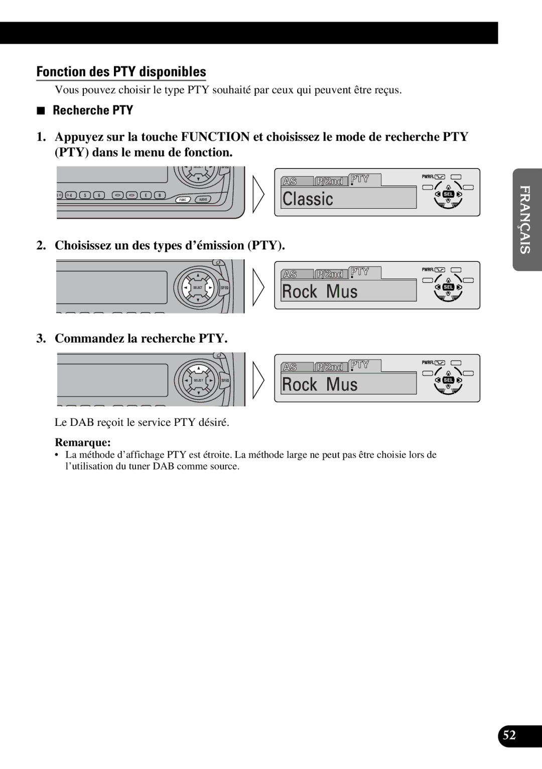 Pioneer DEH-P6300 operation manual Fonction des PTY disponibles, Recherche PTY, Choisissez un des types d’émission PTY 