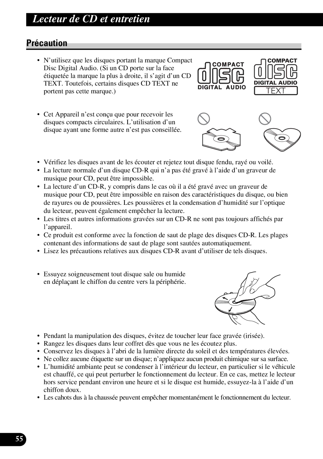 Pioneer DEH-P6300, DEH-P7300 operation manual Lecteur de CD et entretien, Précaution 