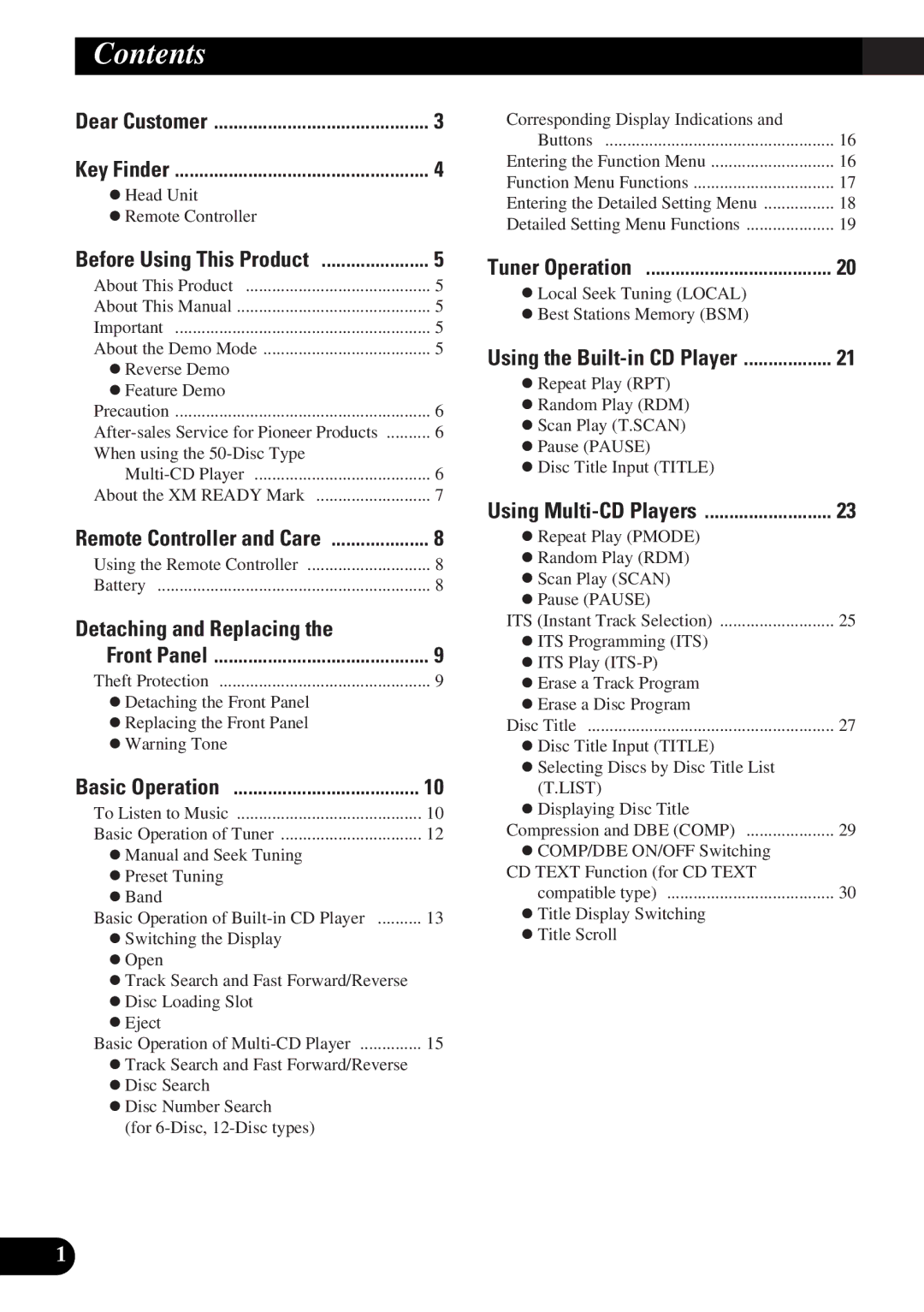 Pioneer DEH-P6300, DEH-P7300 operation manual Contents 