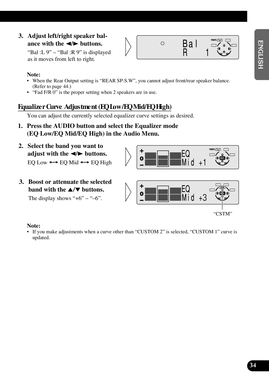 Pioneer DEH-P6300, DEH-P7300 operation manual Equalizer Curve Adjustment EQ Low/EQ Mid/EQ High 