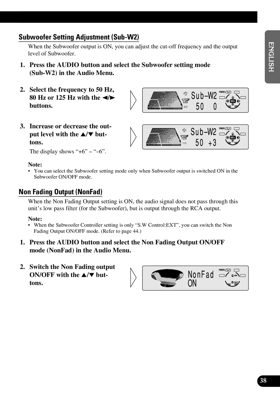 Pioneer DEH-P6300, DEH-P7300 operation manual Subwoofer Setting Adjustment Sub-W2, Non Fading Output NonFad 