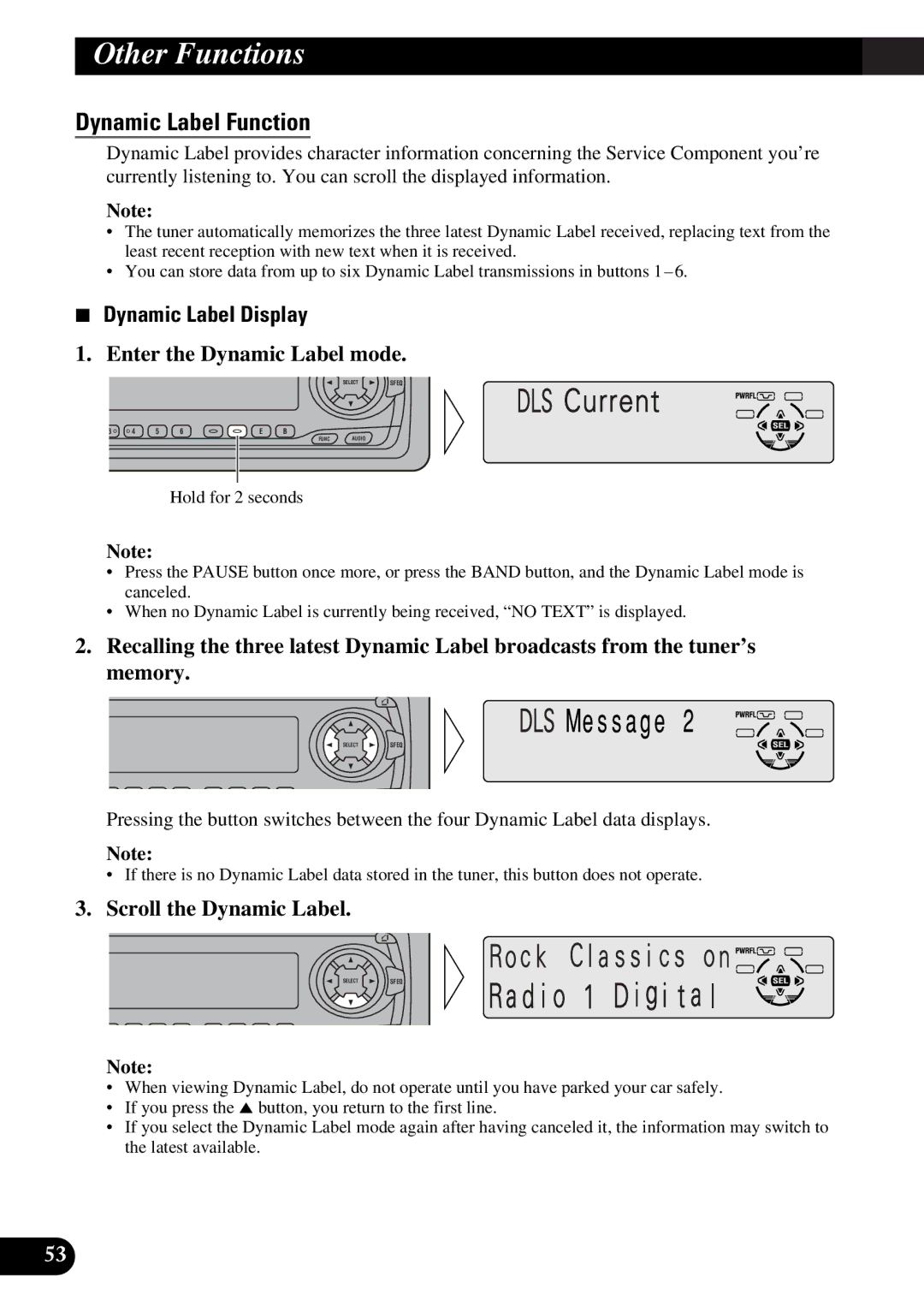 Pioneer DEH-P6300, DEH-P7300 operation manual Dynamic Label Function, Dynamic Label Display, Enter the Dynamic Label mode 