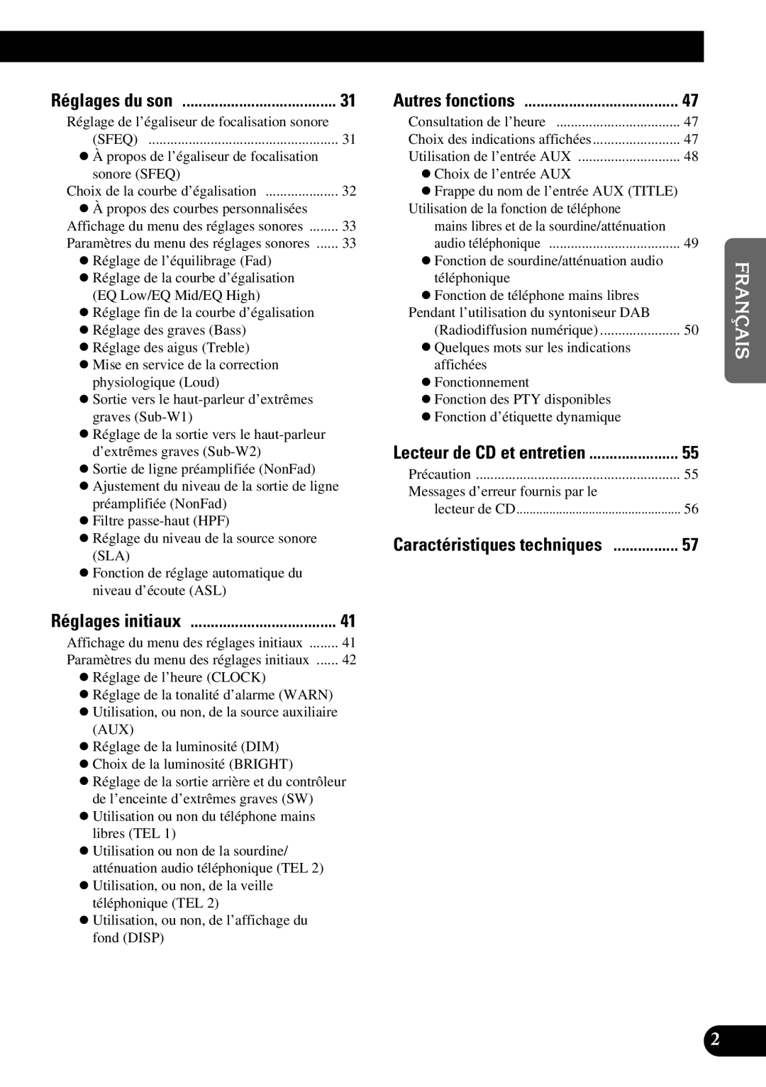 Pioneer DEH-P6300, DEH-P7300 operation manual Réglages du son 