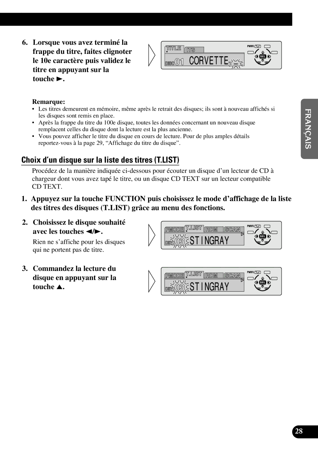 Pioneer DEH-P6300, DEH-P7300 operation manual Choix d’un disque sur la liste des titres T.LIST 