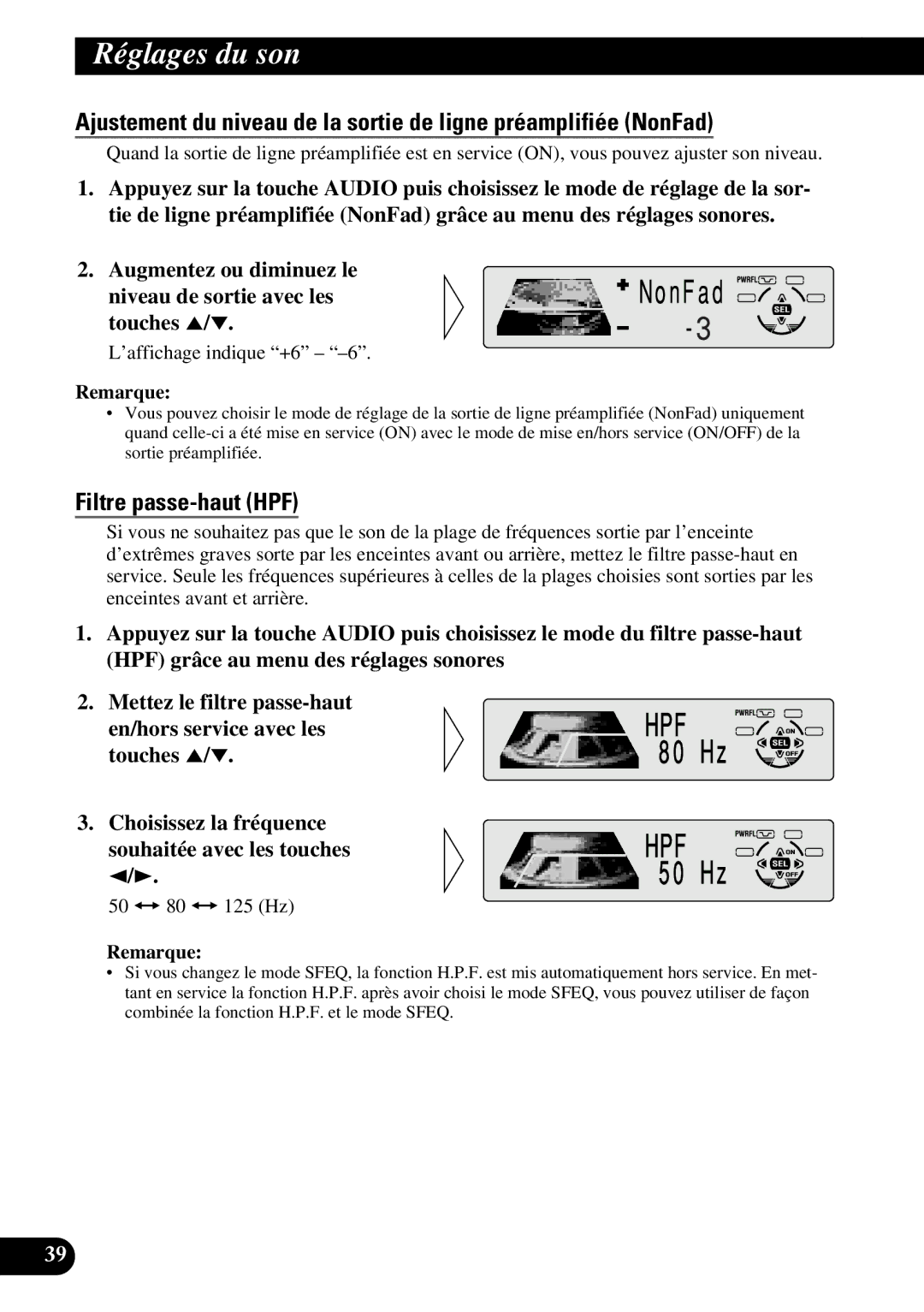 Pioneer DEH-P6300, DEH-P7300 operation manual Filtre passe-haut HPF, 50 += 80 += 125 Hz 