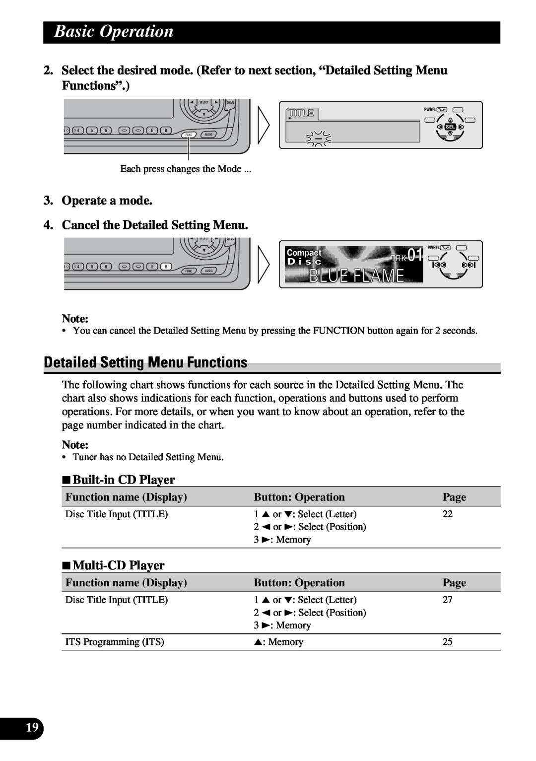 Pioneer DEH-P6300, DEH-P7300 Detailed Setting Menu Functions, Operate a mode 4. Cancel the Detailed Setting Menu, Page 