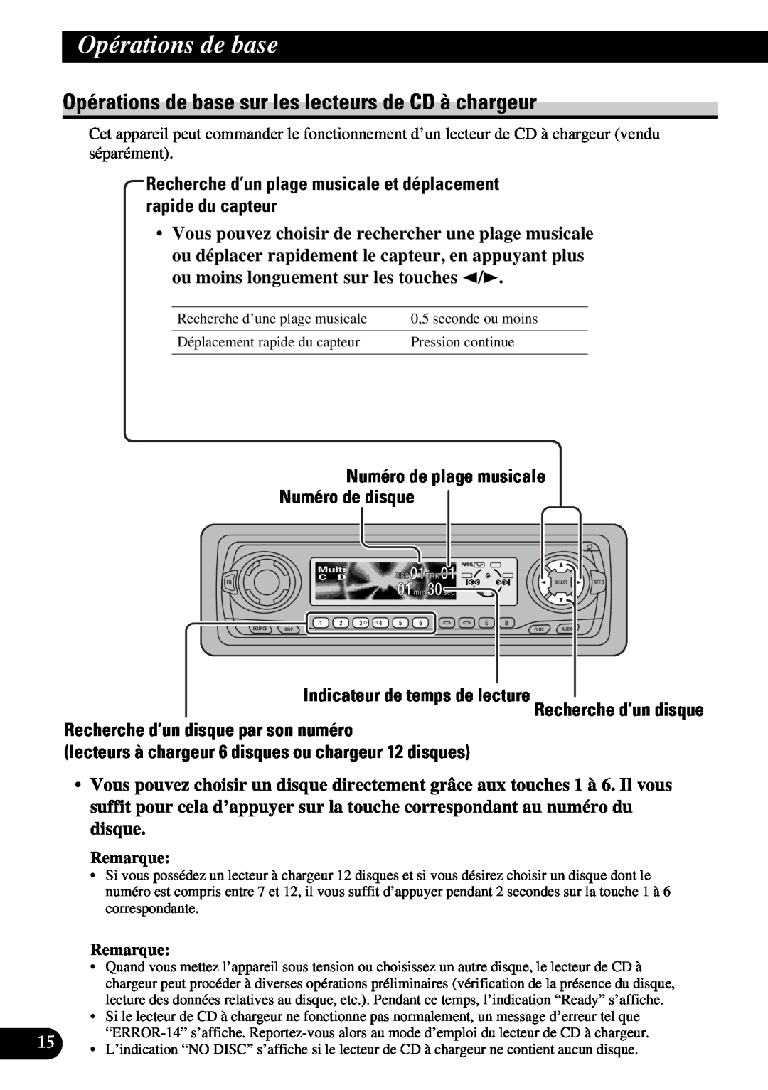 Pioneer DEH-P6300, DEH-P7300 Opérations de base sur les lecteurs de CD à chargeur, Recherche d’un disque par son numéro 