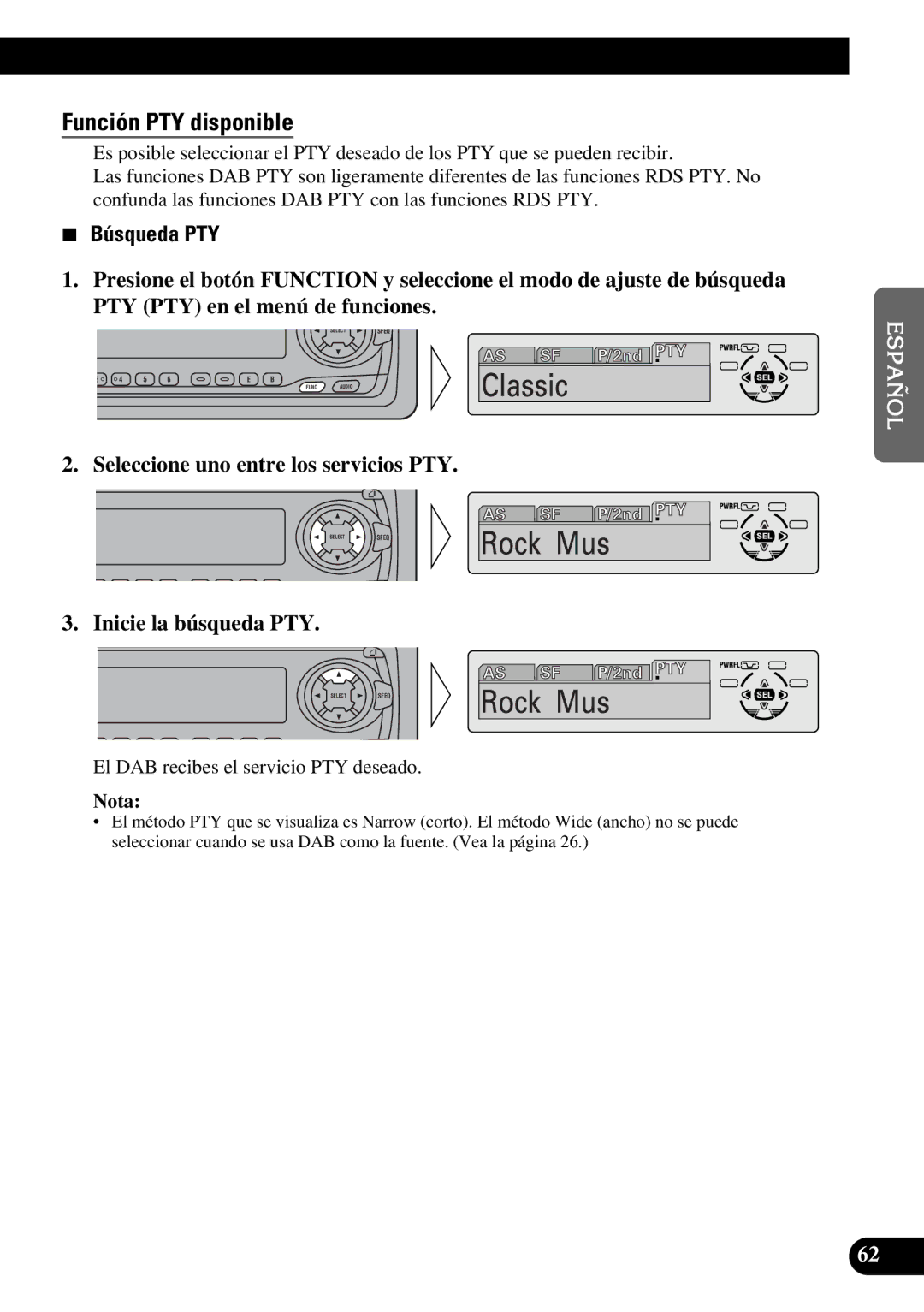 Pioneer DEH-P7300R, DEH-P6300R operation manual Función PTY disponible, Búsqueda PTY 