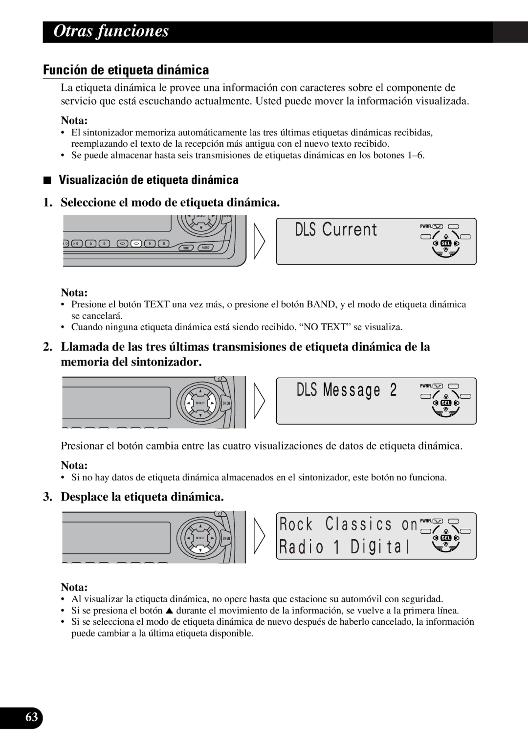 Pioneer DEH-P6300R Función de etiqueta dinámica, Visualización de etiqueta dinámica, Desplace la etiqueta dinámica 