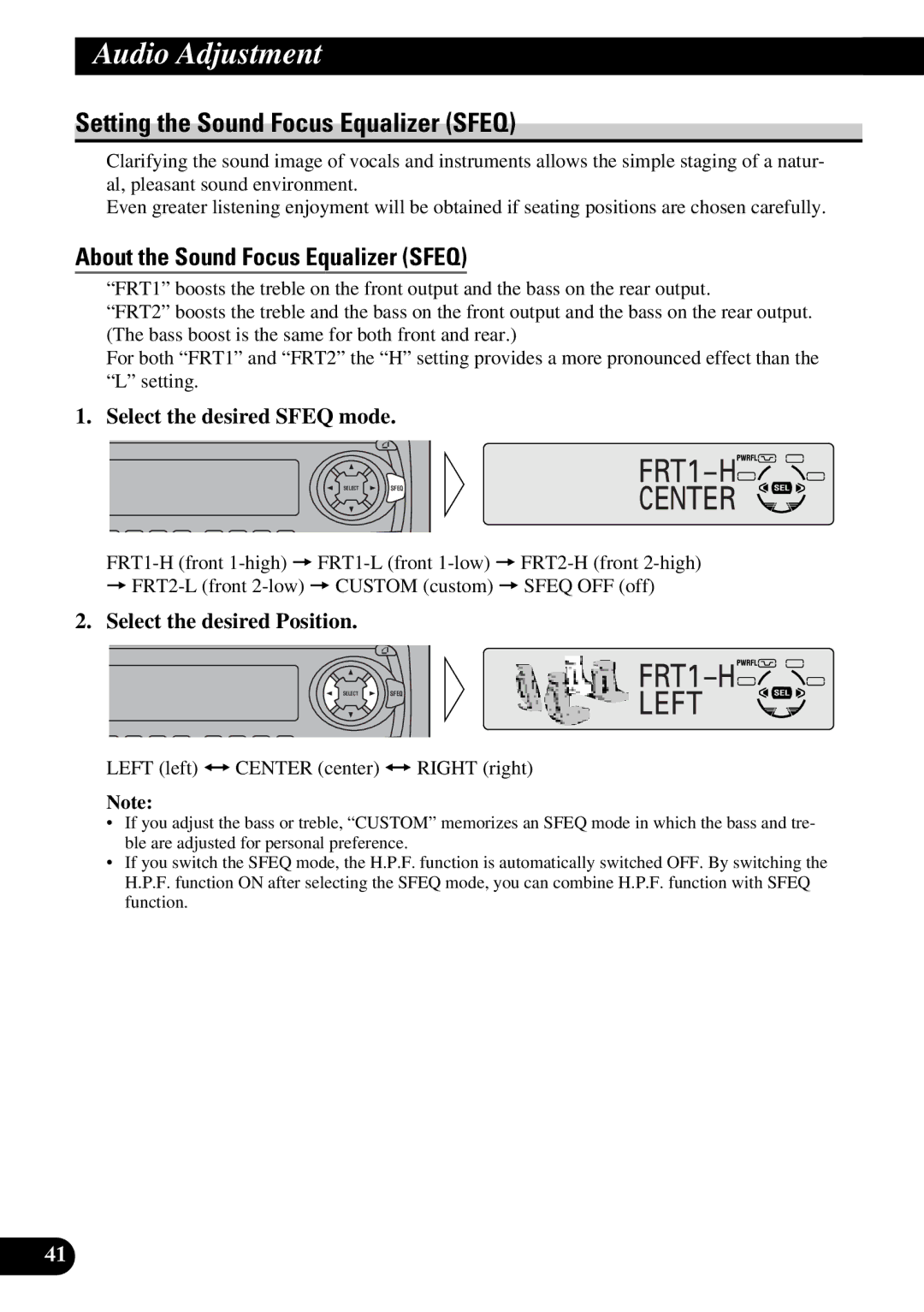 Pioneer DEH-P6300R Audio Adjustment, Setting the Sound Focus Equalizer Sfeq, About the Sound Focus Equalizer Sfeq 