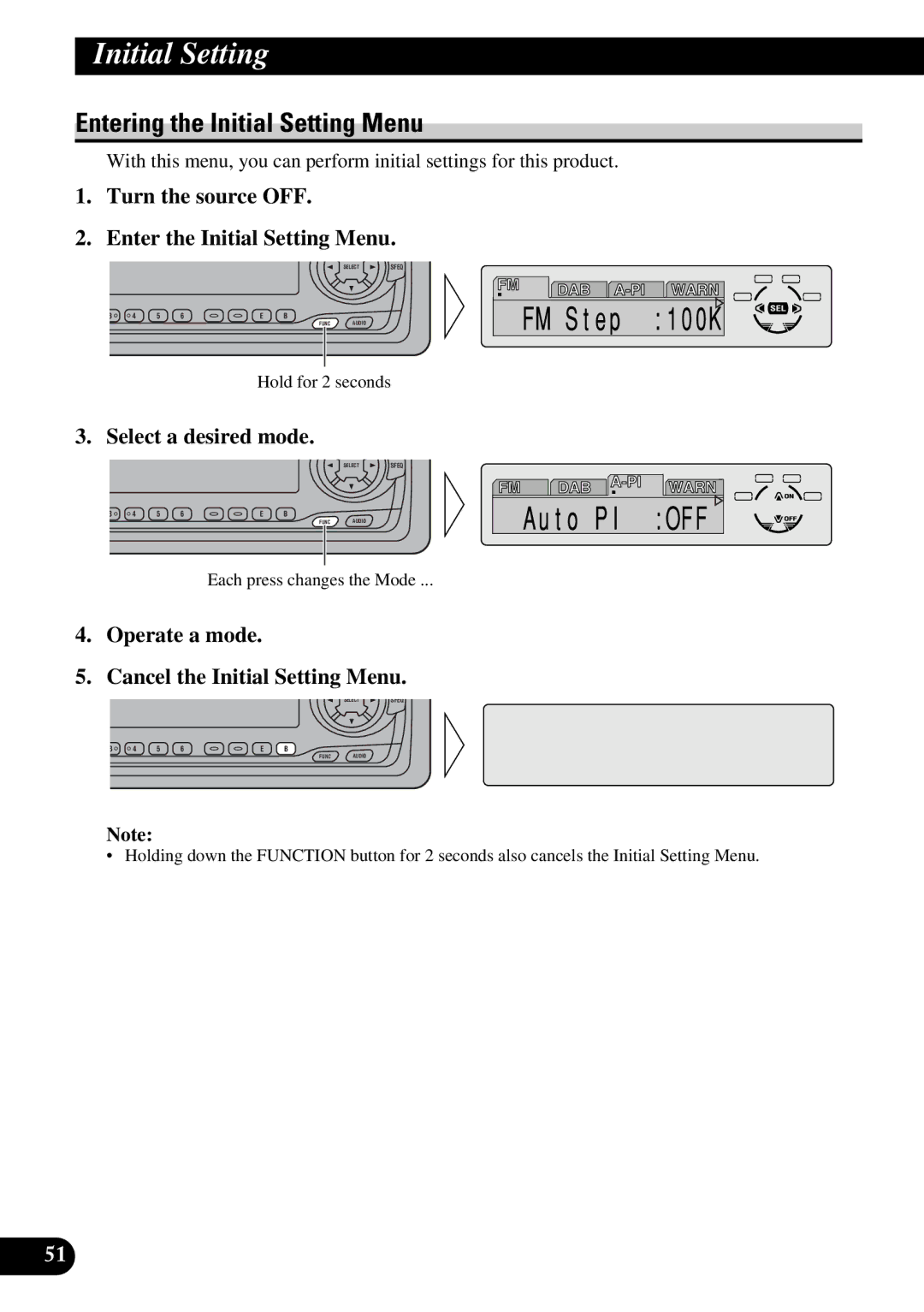 Pioneer DEH-P6300R, DEH-P7300R Entering the Initial Setting Menu, Turn the source OFF Enter the Initial Setting Menu 