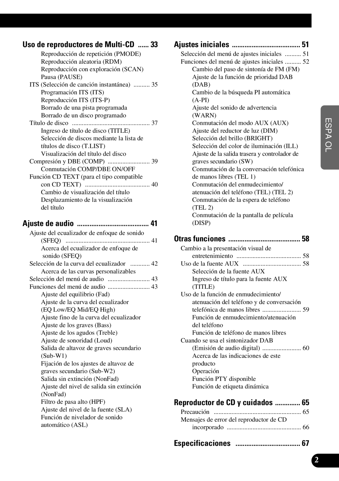 Pioneer DEH-P7300R, DEH-P6300R operation manual Especificaciones 