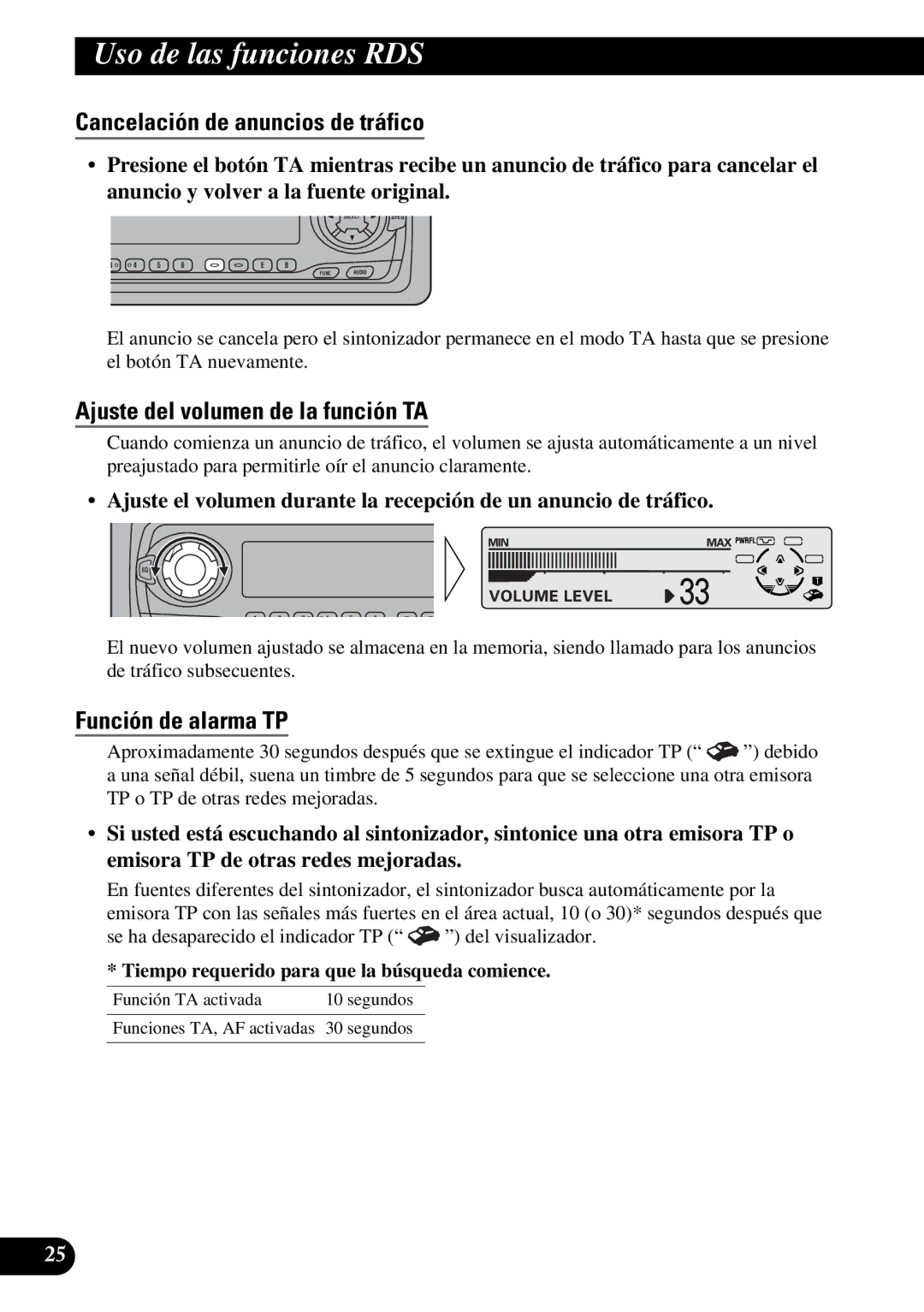 Pioneer DEH-P6300R Cancelación de anuncios de tráfico, Ajuste del volumen de la función TA, Función de alarma TP 