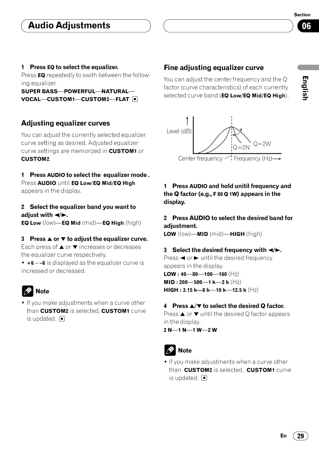 Pioneer DEH-P640 operation manual Adjusting equalizer curves, Fine adjusting equalizer curve 