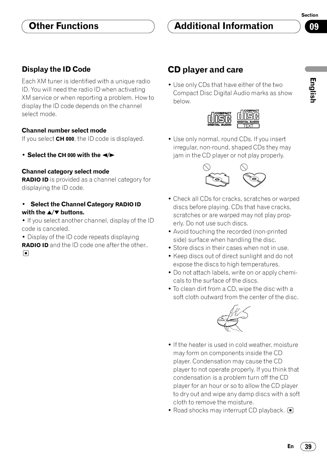 Pioneer DEH-P640 operation manual Additional Information, CD player and care, Display the ID Code 