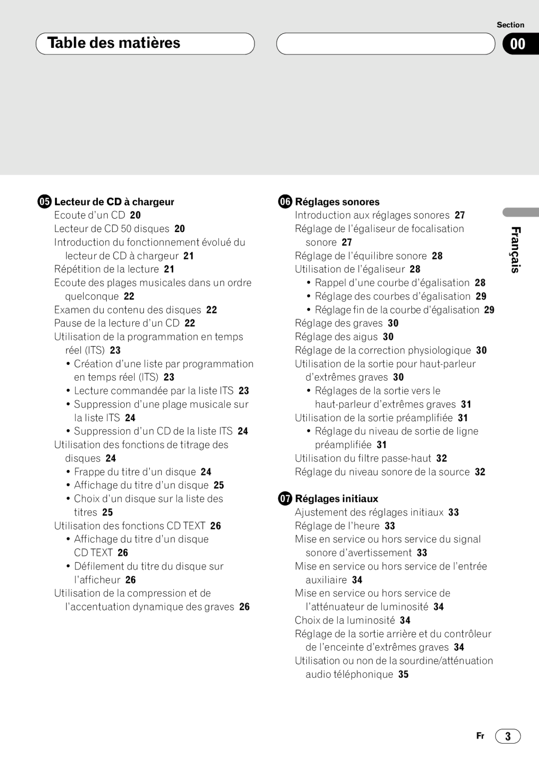 Pioneer DEH-P640 operation manual Réglages sonores, Réglages initiaux 