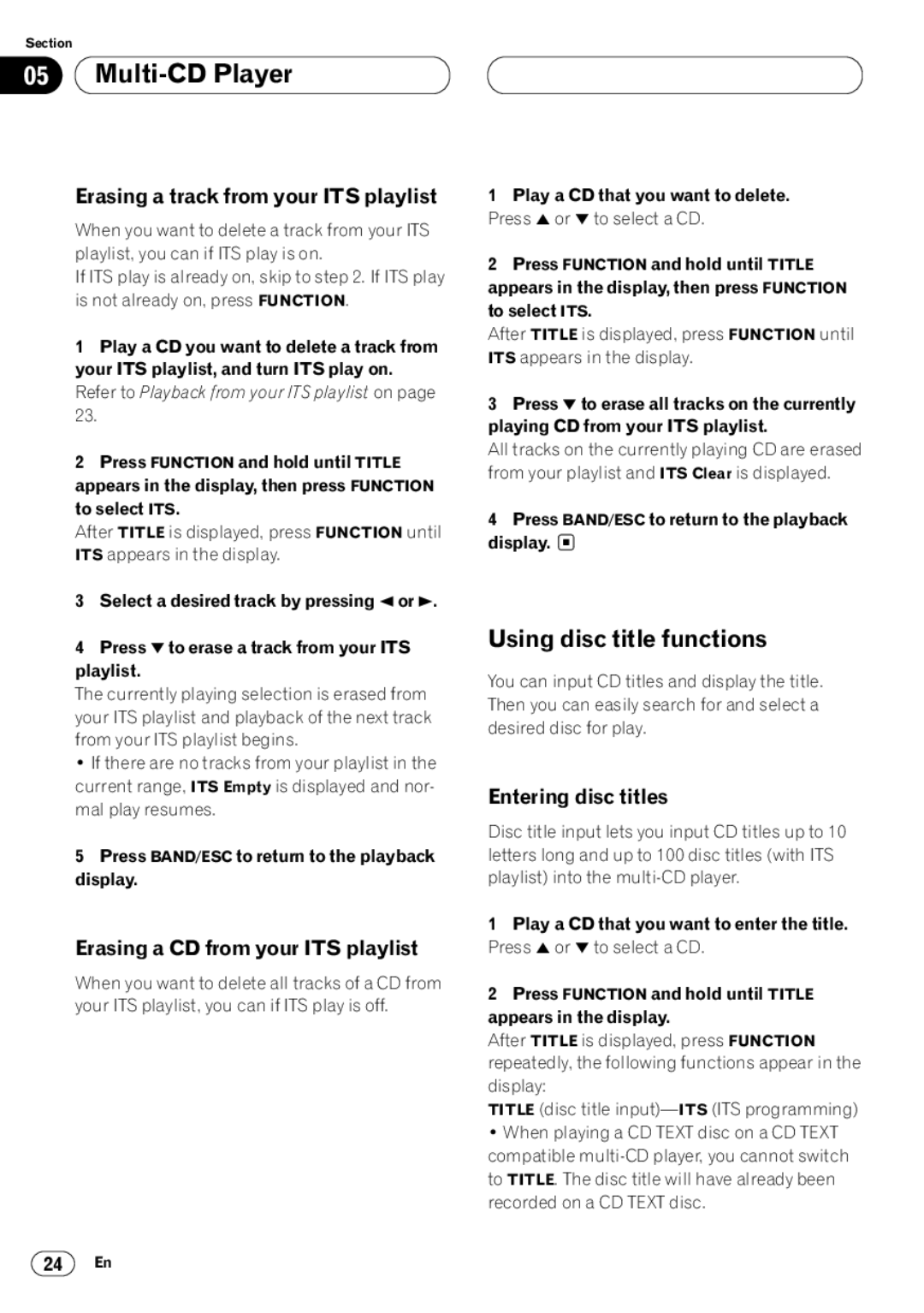 Pioneer DEH-P6400 operation manual Erasing a track from your ITS playlist, Erasing a CD from your ITS playlist 