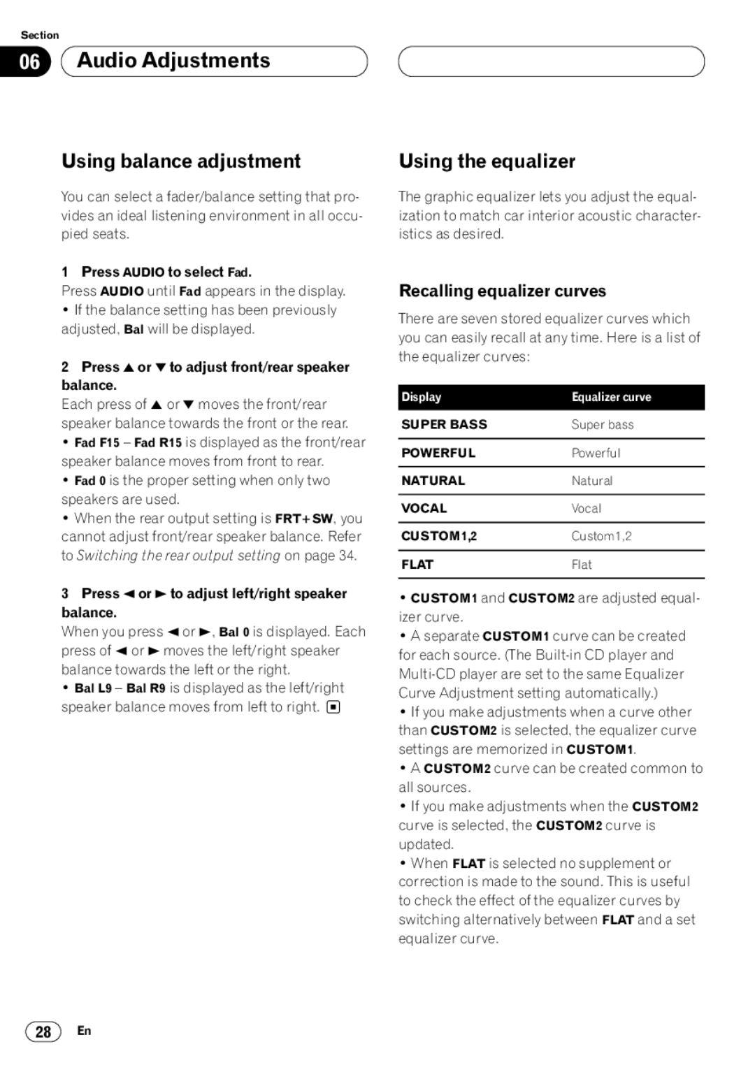 Pioneer DEH-P6400 operation manual Using balance adjustment, Using the equalizer, Recalling equalizer curves 