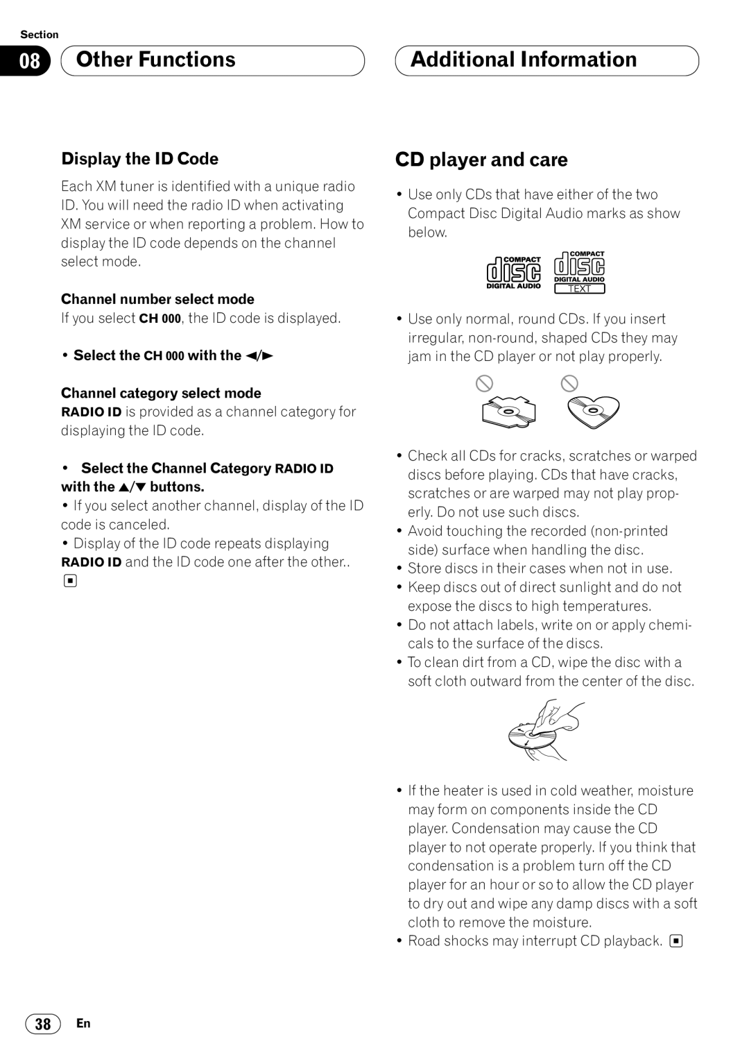 Pioneer DEH-P6400 operation manual Additional Information, CD player and care, Display the ID Code 