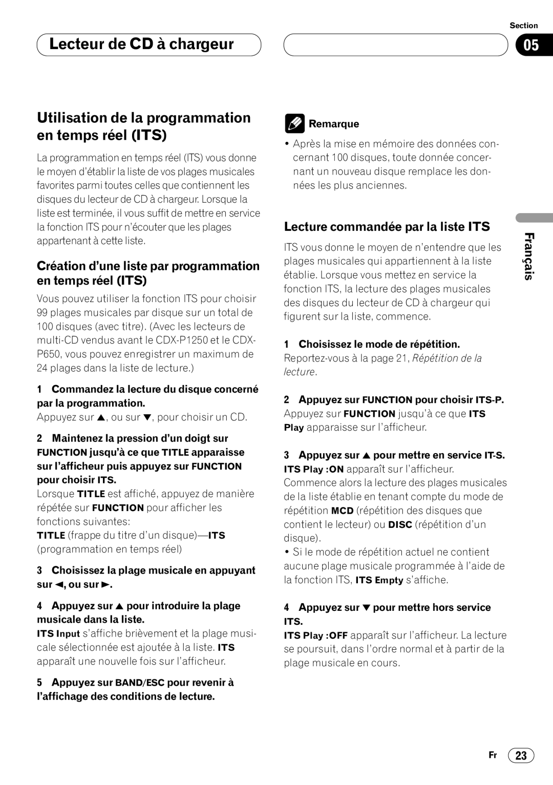 Pioneer DEH-P6400 operation manual Utilisation de la programmation en temps réel ITS, Lecture commandée par la liste ITS 