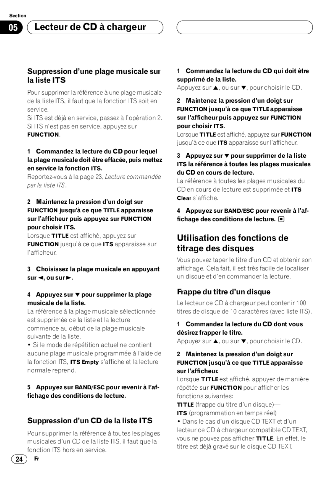 Pioneer DEH-P6400 operation manual Suppression d’une plage musicale sur la liste ITS, Suppression d’un CD de la liste ITS 