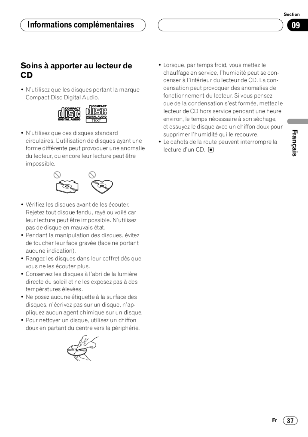 Pioneer DEH-P6400 operation manual Informations complémentaires, Soins à apporter au lecteur de 