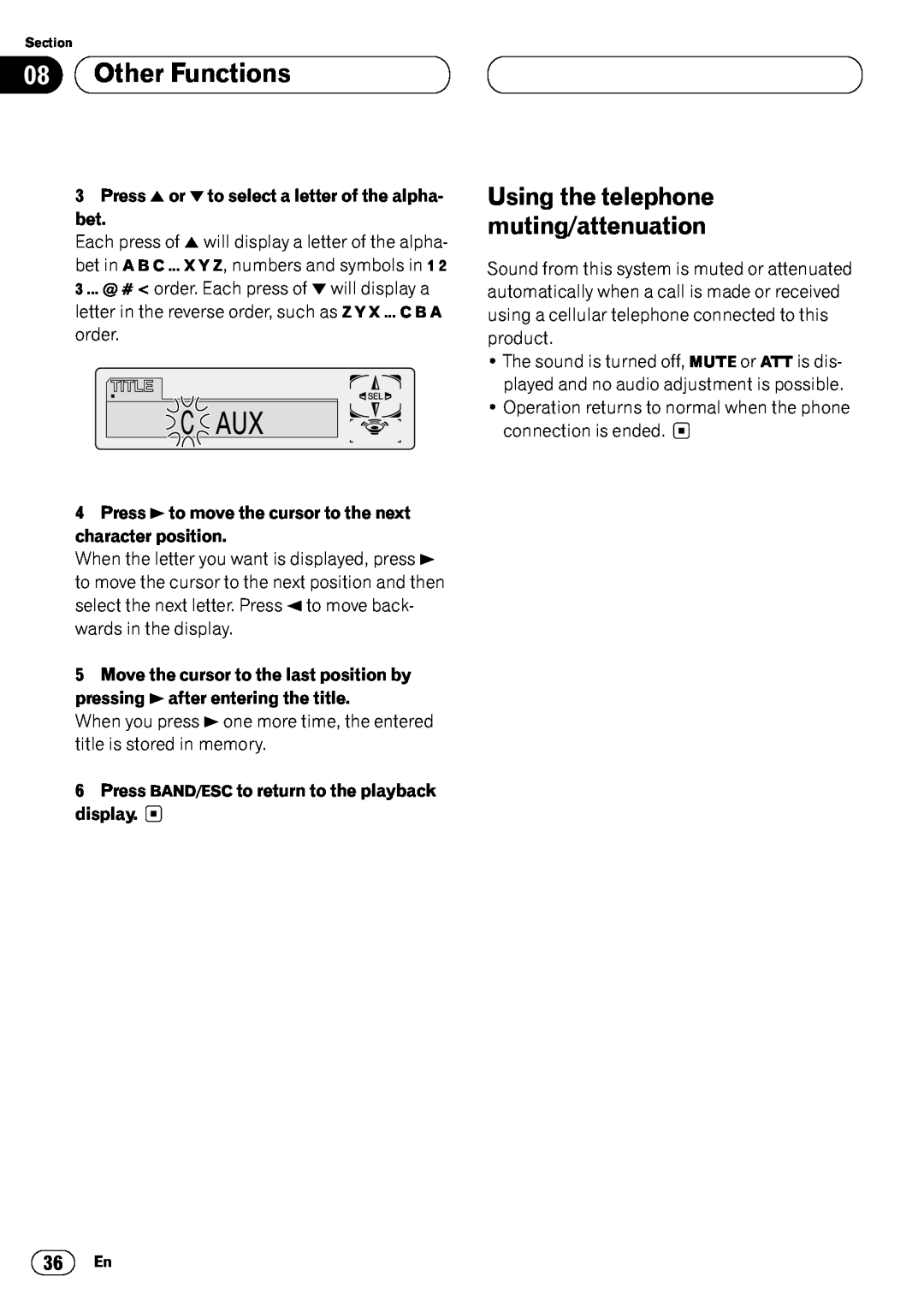 Pioneer DEH-P6400 operation manual 08Other Functions, Using the telephone muting/attenuation 
