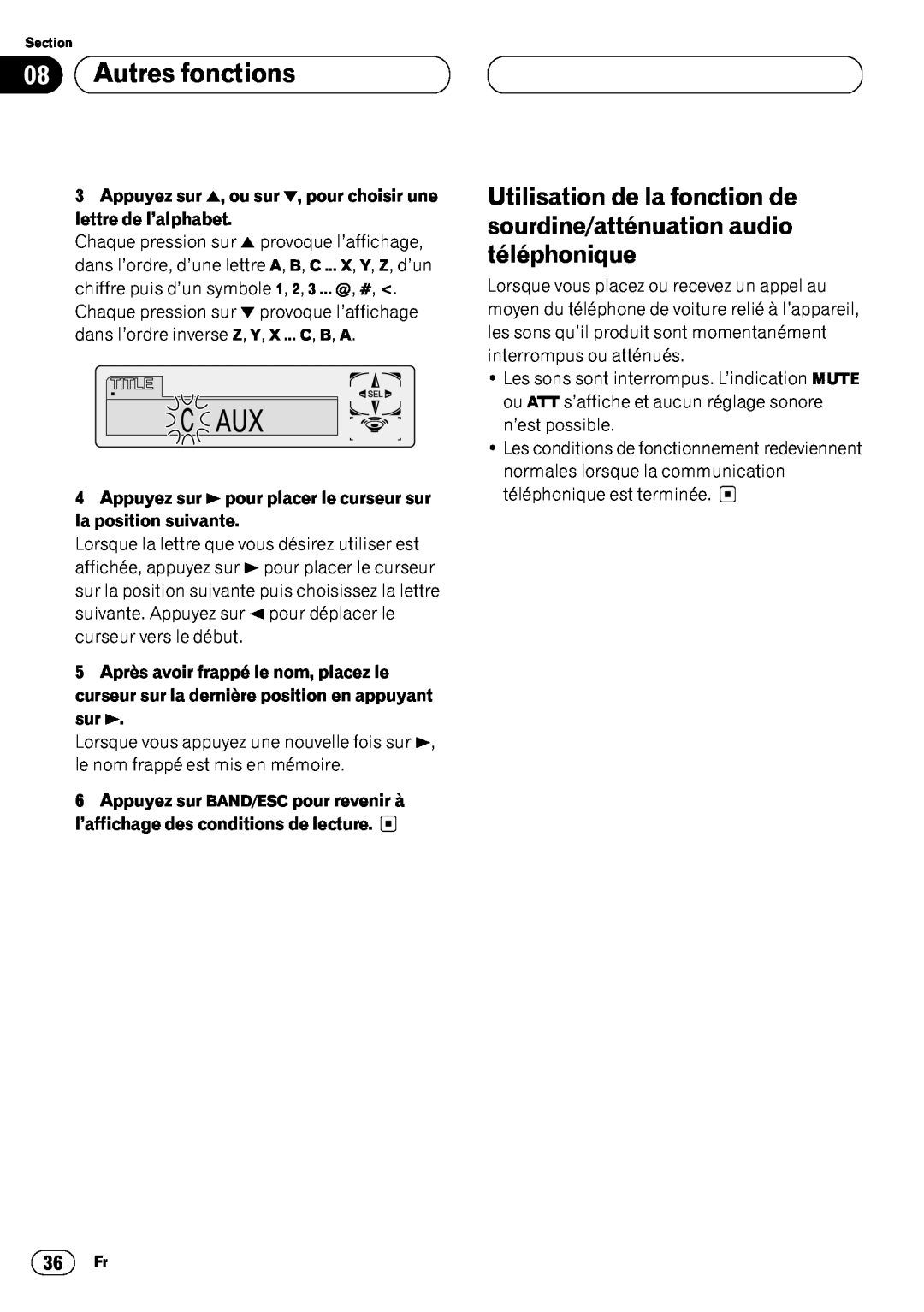 Pioneer DEH-P6400 operation manual 08Autres fonctions, 36Fr 