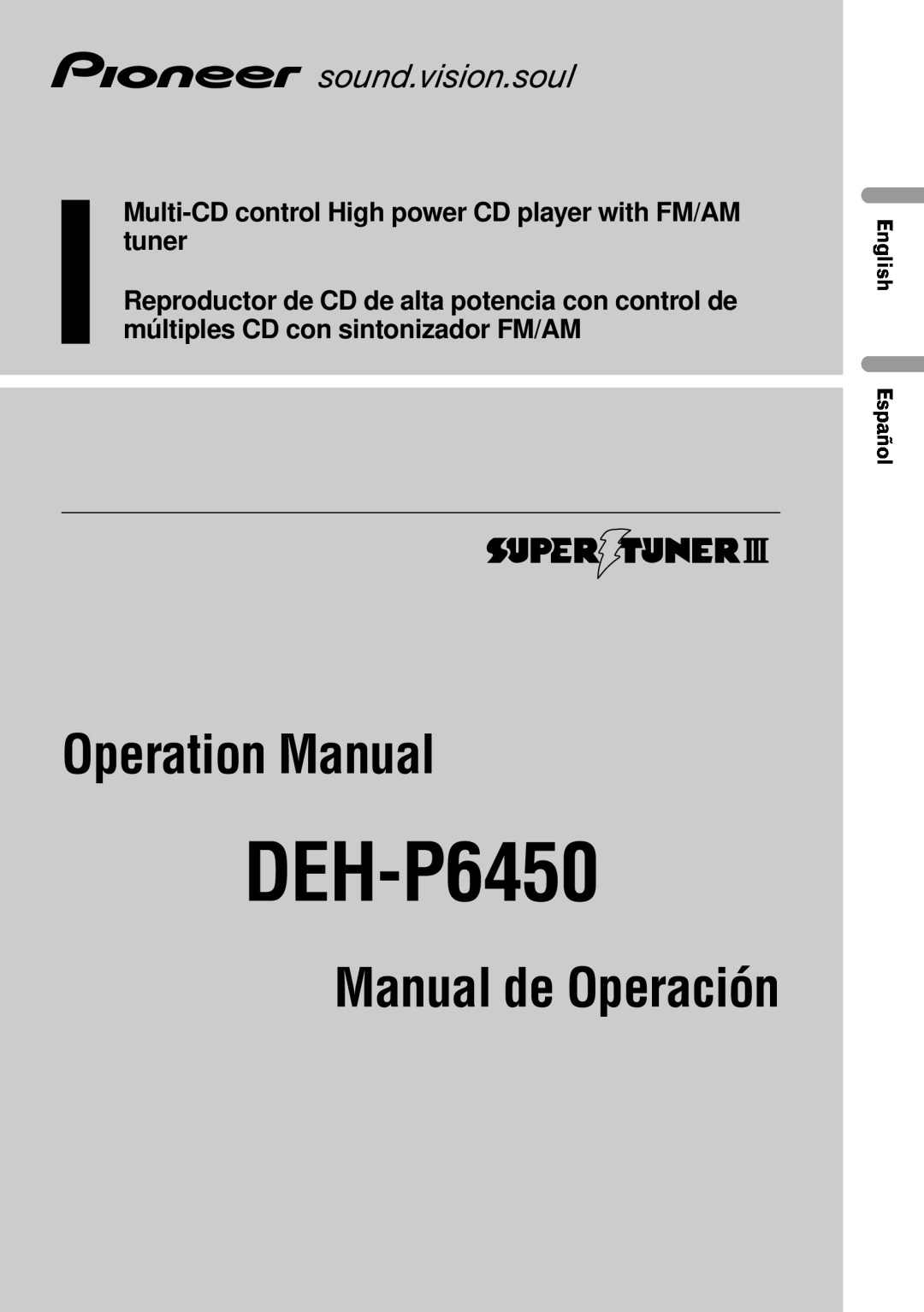 Pioneer DEH-P6450 operation manual English Español, Manual de Operación 