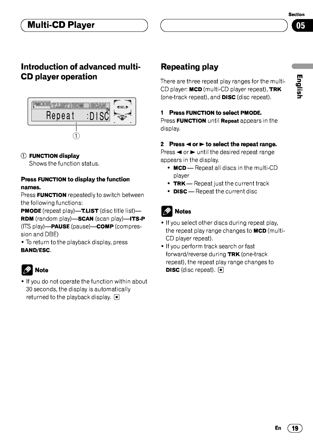 Pioneer DEH-P6450 Introduction of advanced multi- CD player operation, Press FUNCTION to select PMODE, Multi-CD Player 