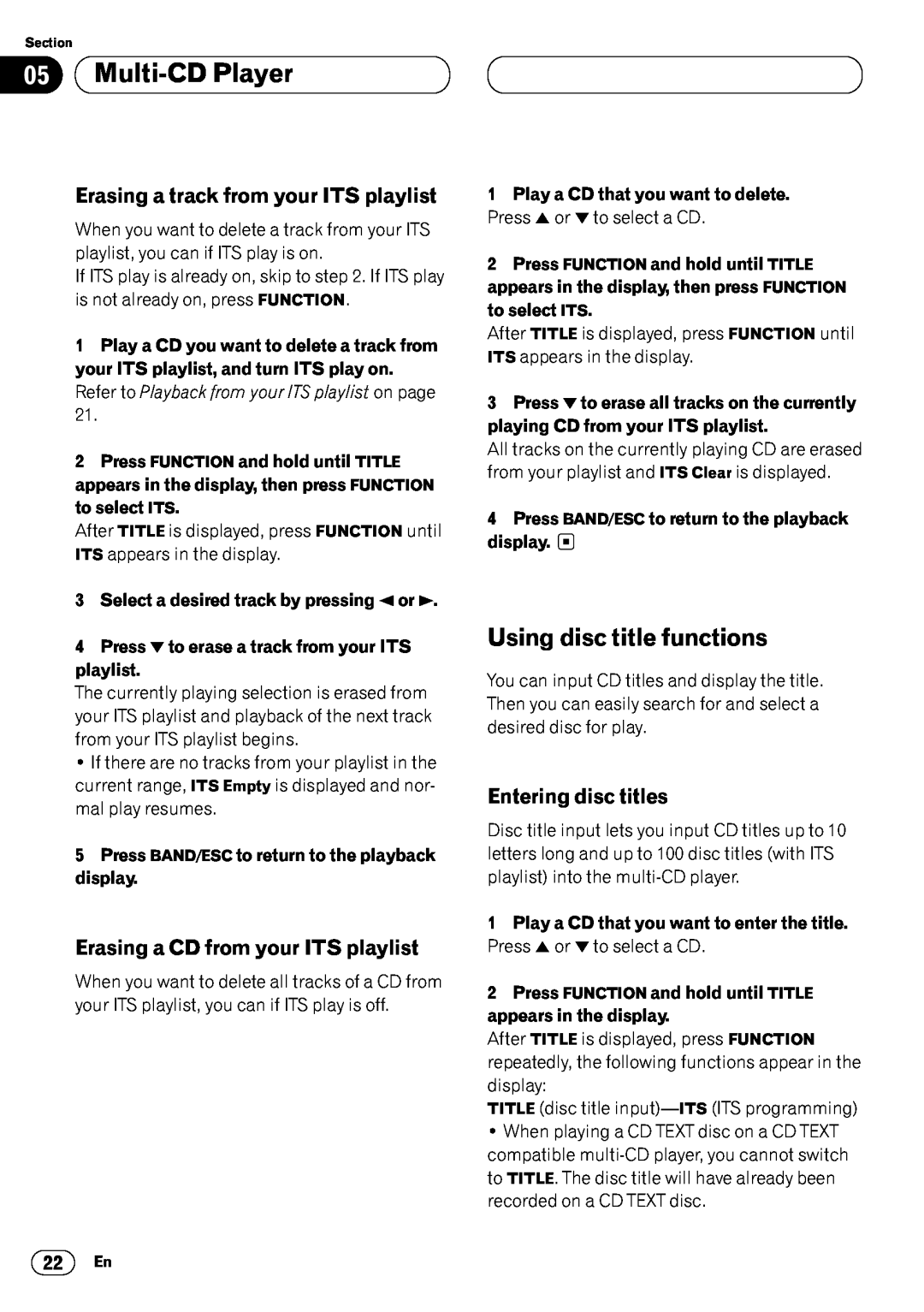 Pioneer DEH-P6450 Erasing a track from your ITS playlist, Erasing a CD from your ITS playlist, Multi-CD Player 
