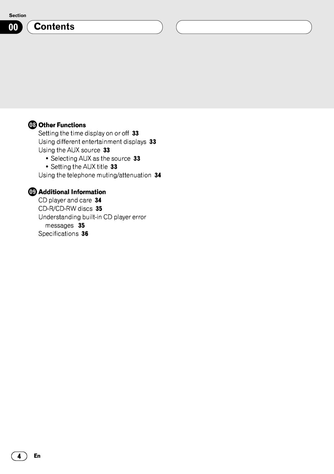 Pioneer DEH-P6450 operation manual Other Functions, Additional Information, Contents, 4 En, Section 