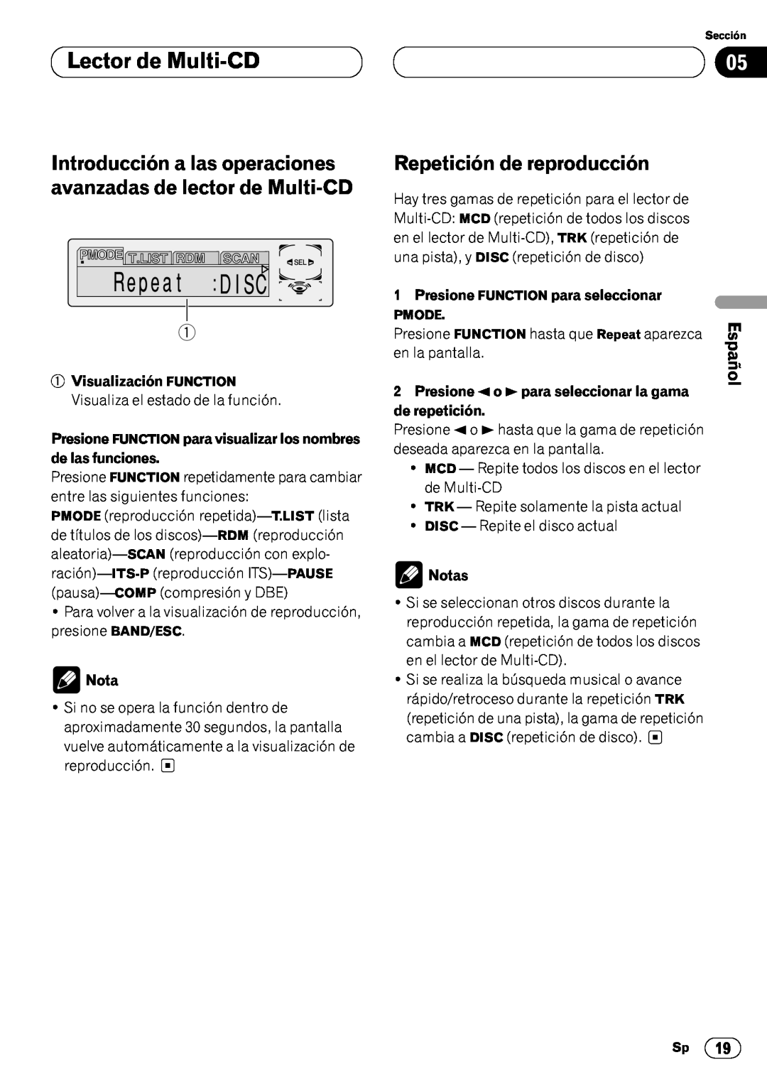 Pioneer DEH-P6450 Introducción a las operaciones avanzadas de lector de Multi-CD, Presione 2 o 3 para seleccionar la gama 