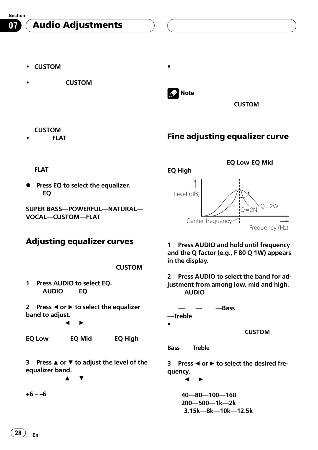 Pioneer DEH-P650 operation manual Level dB =2N Q=2W Center frequency Frequency Hz 