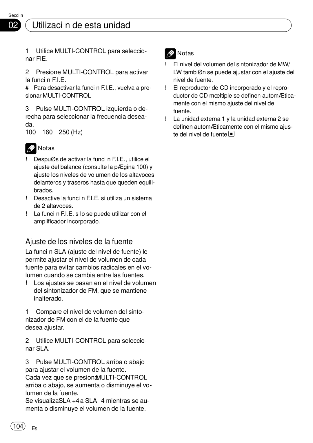 Pioneer DEH-P65BT operation manual Ajuste de los niveles de la fuente, 104 Es 