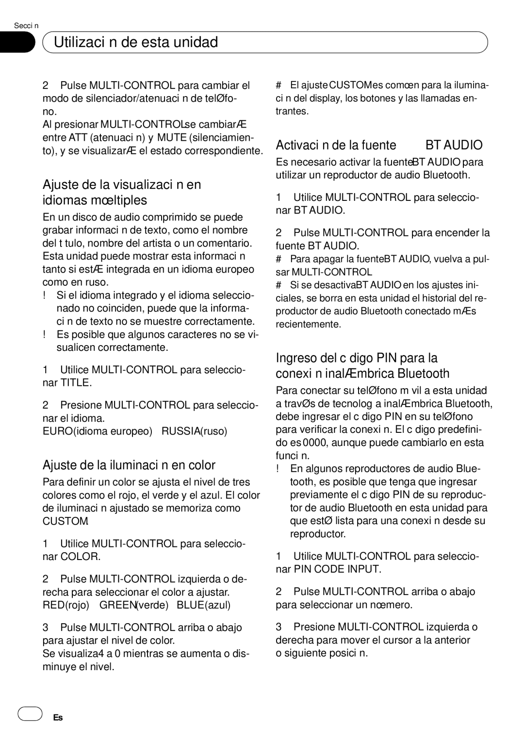 Pioneer DEH-P65BT Ajuste de la visualización en idiomas múltiples, Ajuste de la iluminación en color, 108 Es, Custom 