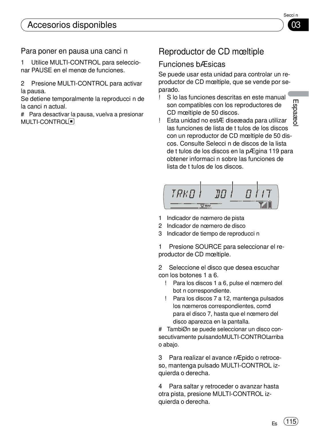 Pioneer DEH-P65BT operation manual Reproductor de CD múltiple, Español    