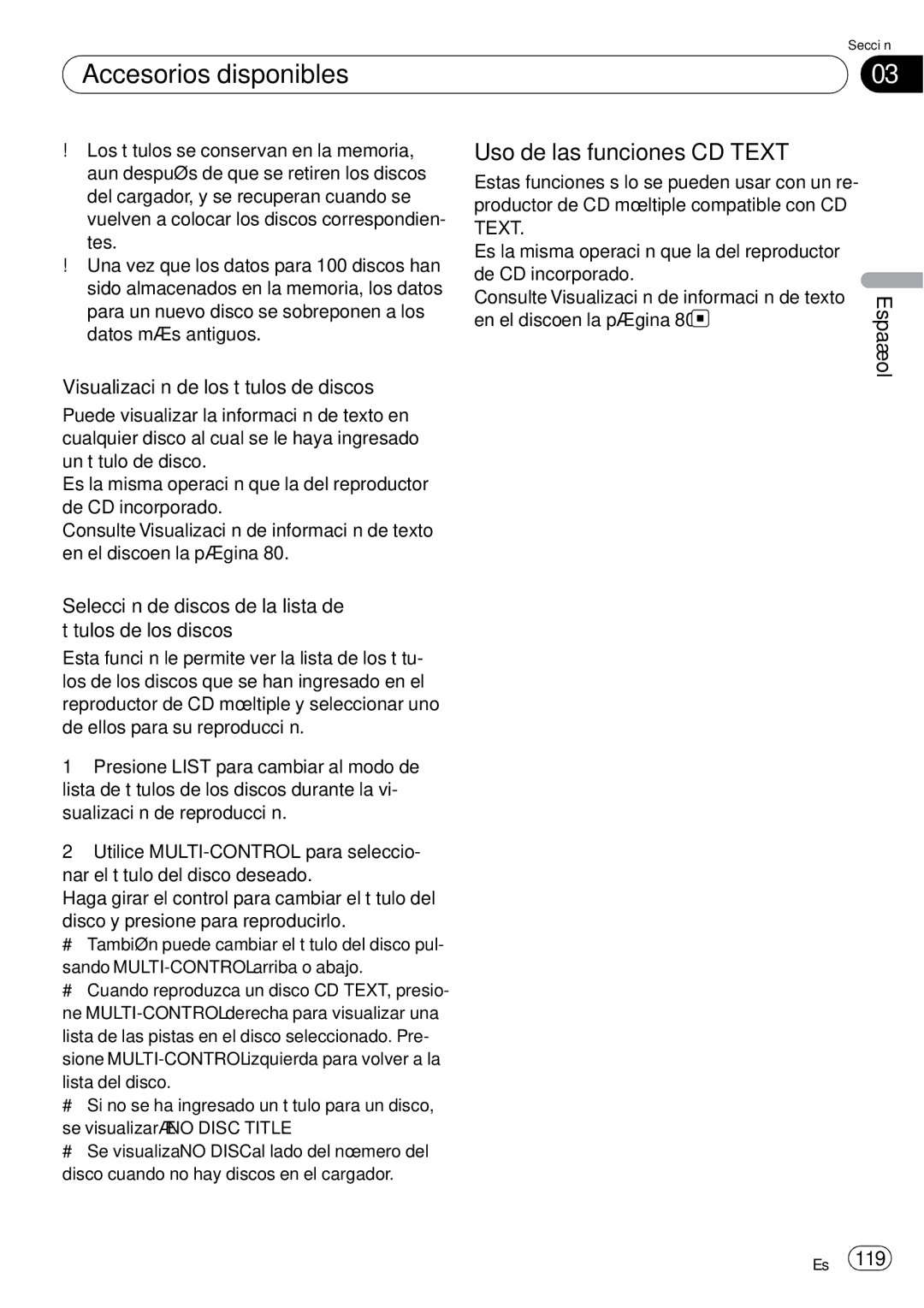 Pioneer DEH-P65BT operation manual Uso de las funciones CD Text, Visualización de los títulos de discos 