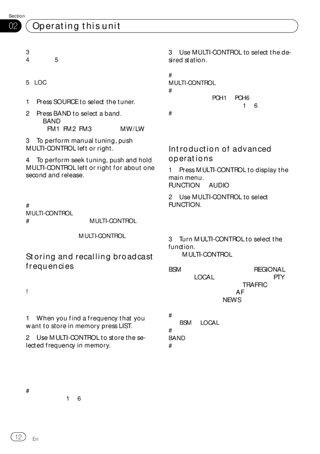 Pioneer DEH-P65BT Storing and recalling broadcast frequencies, Introduction of advanced operations, Function, Band 